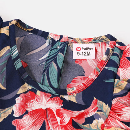 Family Matching Allover Floral Print Halterneck Dresses and Short-sleeve Shirts Sets - 20644460