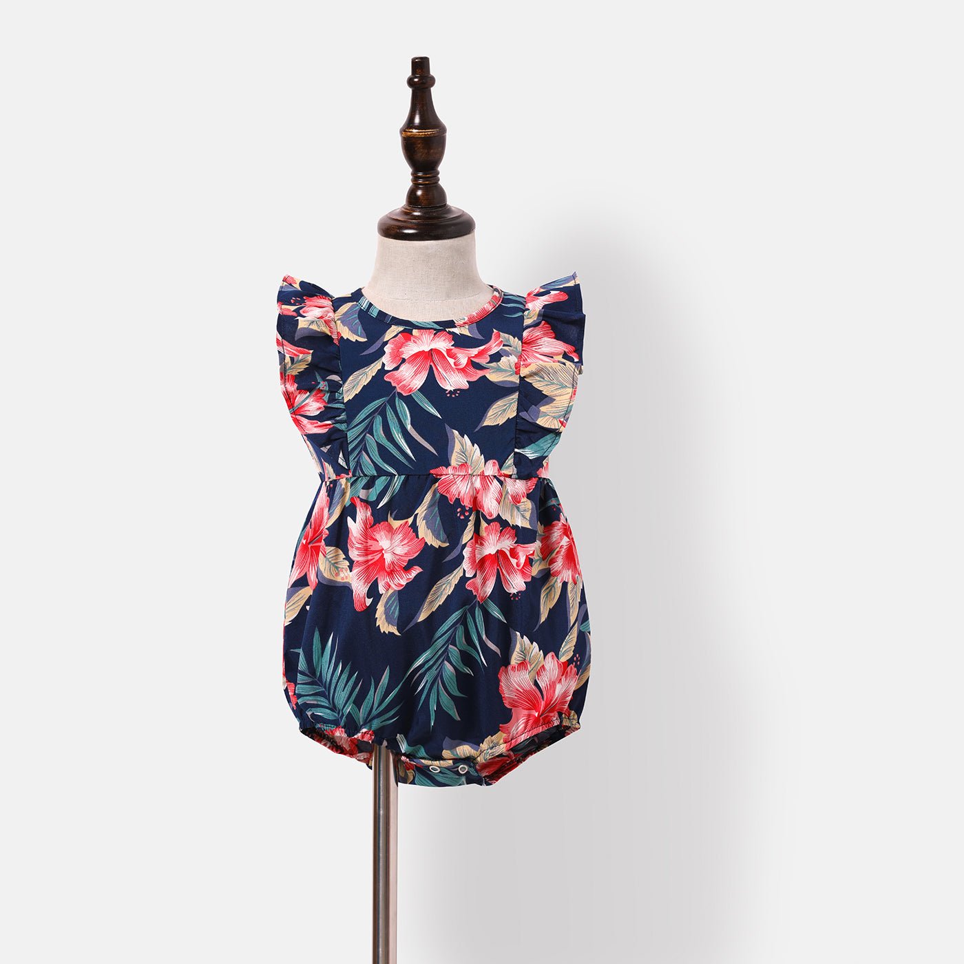 Family Matching Allover Floral Print Halterneck Dresses and Short-sleeve Shirts Sets - 20644460