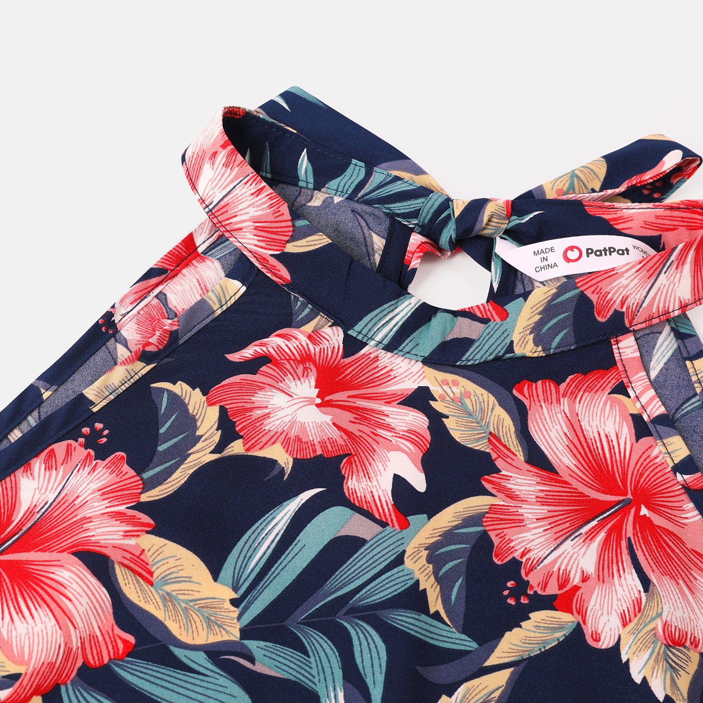Family Matching Allover Floral Print Halterneck Dresses and Short-sleeve Shirts Sets - 20644460