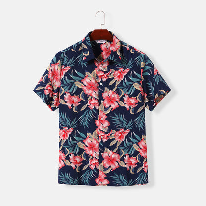 Family Matching Allover Floral Print Halterneck Dresses and Short-sleeve Shirts Sets - 20644460