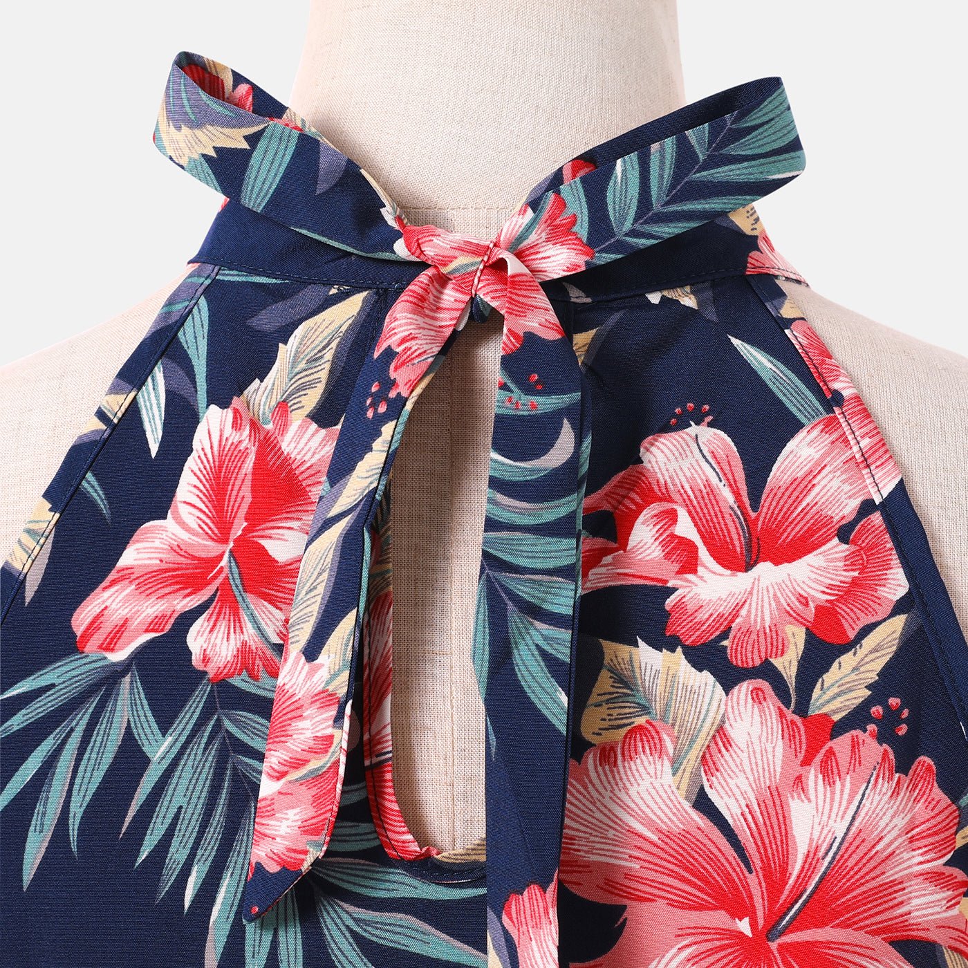 Family Matching Allover Floral Print Halterneck Dresses and Short-sleeve Shirts Sets - 20644460