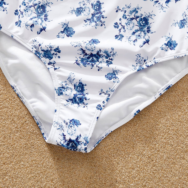 Family Matching Allover Floral Print Ruffled One-piece Swimsuit or Swim Trunks Shorts - 20656749