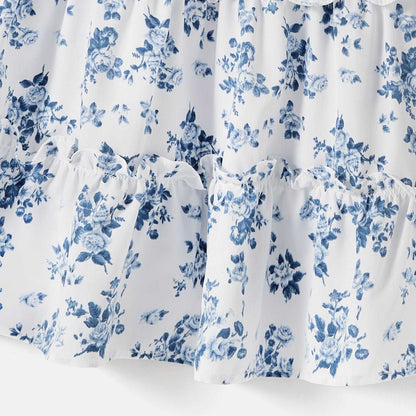 Family Matching Allover Floral Print Shirred Tiered Dresses and Short-sleeve Colorblock T-shirts Sets - 20578511