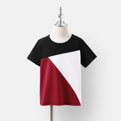 Family Matching Allover Geo Print Halter Belted Dresses and Short-sleeve Colorblock T-shirts Sets - 20554428