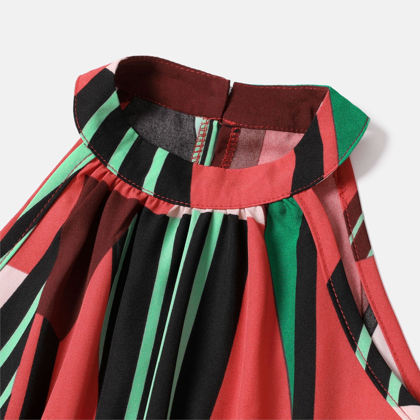 Family Matching Allover Geo Print Halter Belted Dresses and Short-sleeve Colorblock T-shirts Sets - 20554428