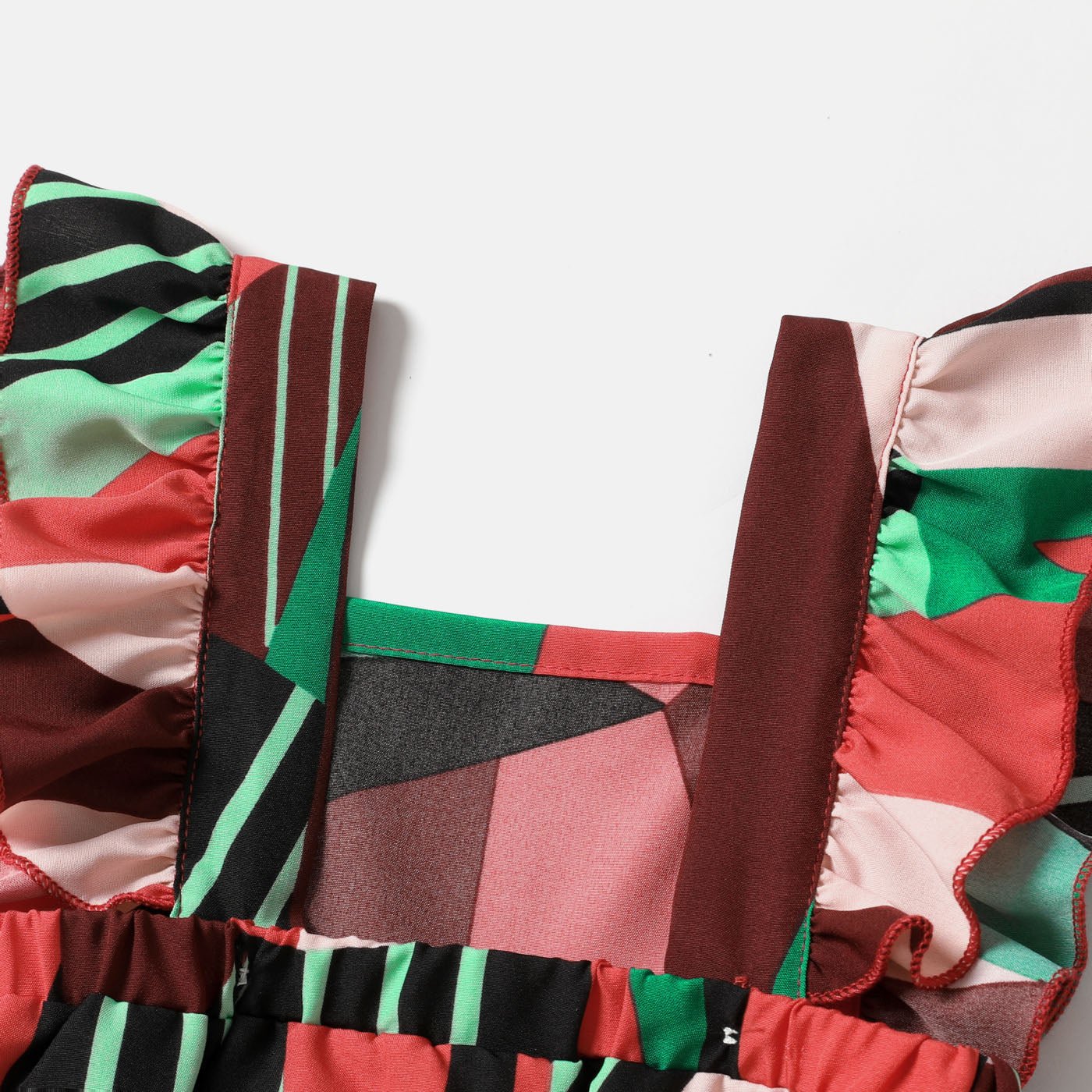 Family Matching Allover Geo Print Halter Belted Dresses and Short-sleeve Colorblock T-shirts Sets - 20554428