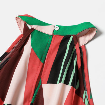 Family Matching Allover Geo Print Halter Belted Dresses and Short-sleeve Colorblock T-shirts Sets - 20554428
