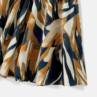 Family Matching Allover Geo Print Halter Belted Midi Dresses and Short-sleeve Colorblock T-shirts Sets - 20583205