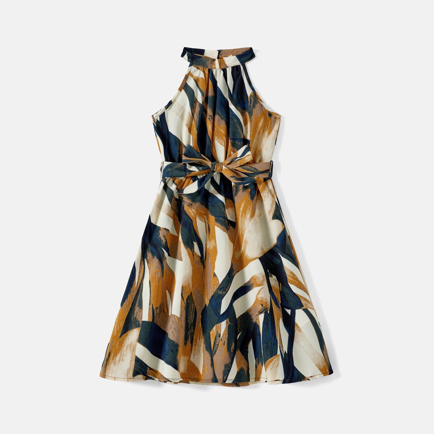 Family Matching Allover Geo Print Halter Belted Midi Dresses and Short-sleeve Colorblock T-shirts Sets - 20583205