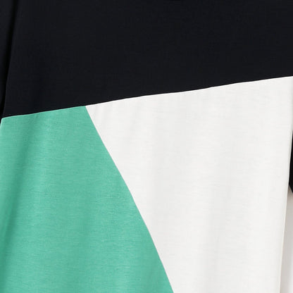 Family Matching Allover Geo Print Halter Neck Belted Dresses and Colorblock Short-sleeve T-shirts Sets - 20436136