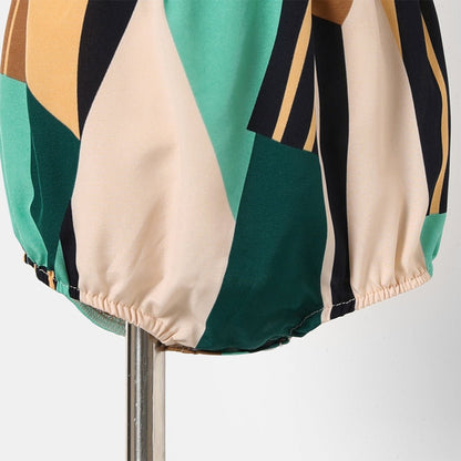 Family Matching Allover Geo Print Halter Neck Belted Dresses and Colorblock Short-sleeve T-shirts Sets - 20436136