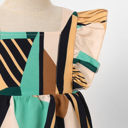Family Matching Allover Geo Print Halter Neck Belted Dresses and Colorblock Short-sleeve T-shirts Sets - 20436136