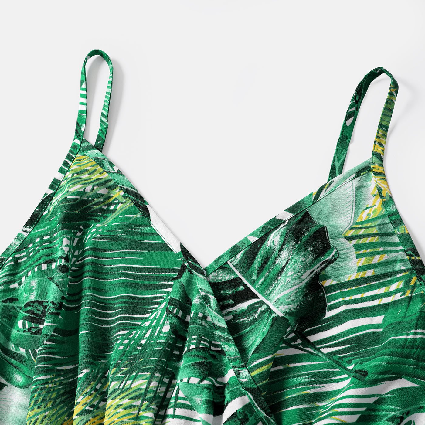 Family Matching Allover Green Plant Print Belted Cami Dresses and Short-sleeve Colorblock T-shirts Sets - 20581628