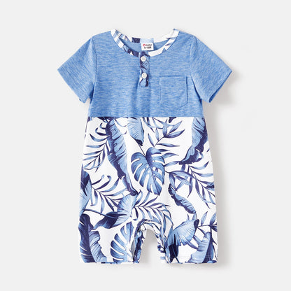 Family Matching Allover Leaf Print Naia? Cami Dresses and Short-sleeve Colorblock T-shirts Sets - 20568480