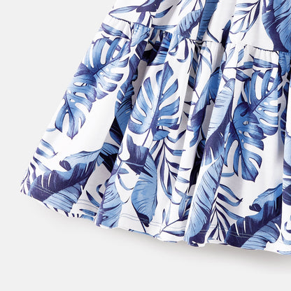 Family Matching Allover Leaf Print Naia? Cami Dresses and Short-sleeve Colorblock T-shirts Sets - 20568480