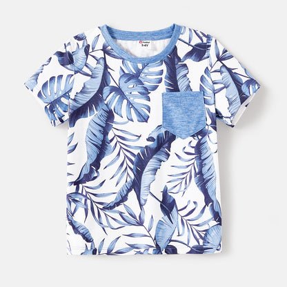 Family Matching Allover Leaf Print Naia? Cami Dresses and Short-sleeve Colorblock T-shirts Sets - 20568480