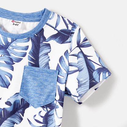 Family Matching Allover Leaf Print Naia? Cami Dresses and Short-sleeve Colorblock T-shirts Sets - 20568480