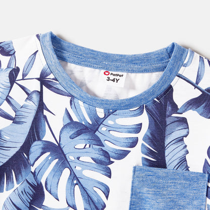 Family Matching Allover Leaf Print Naia? Cami Dresses and Short-sleeve Colorblock T-shirts Sets - 20568480