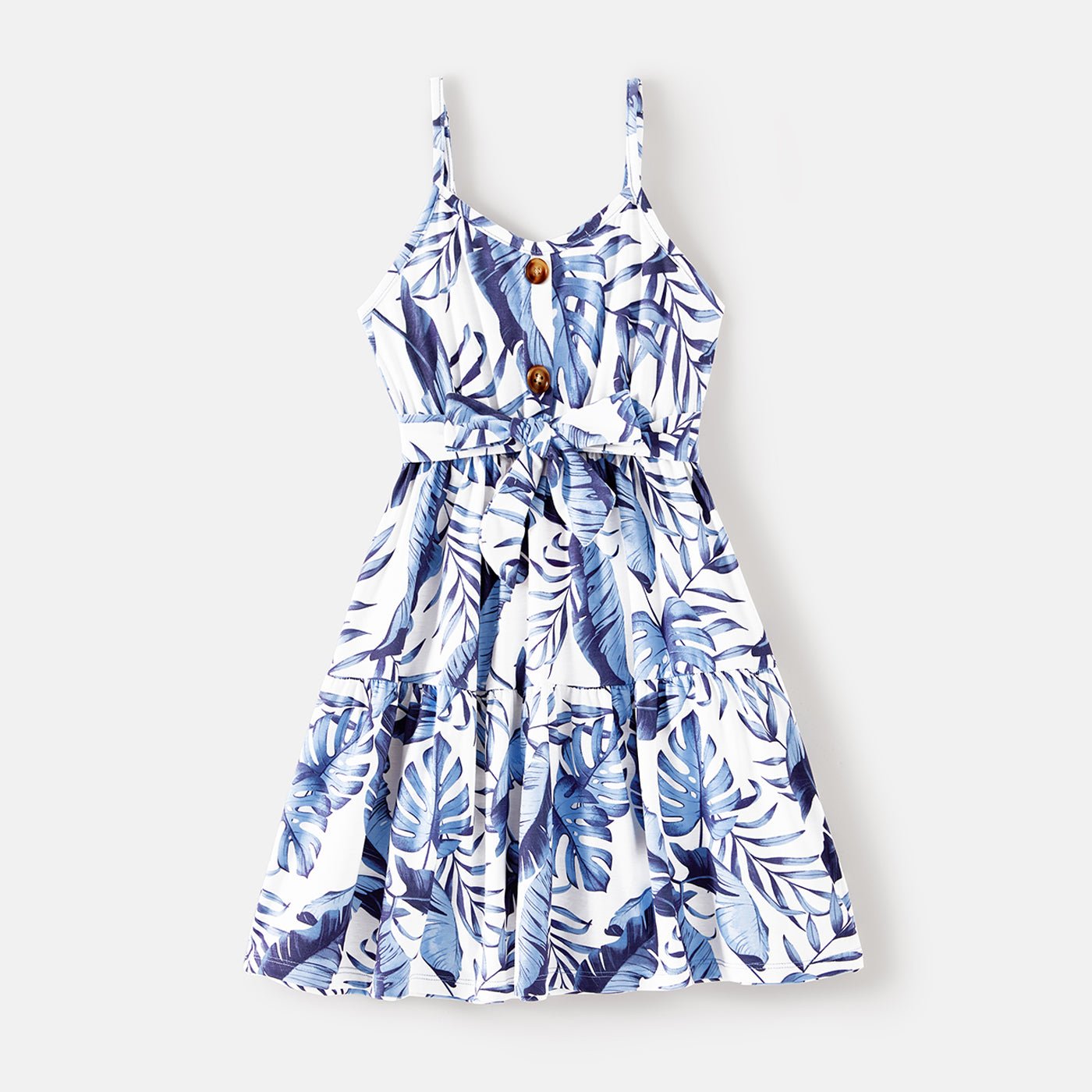 Family Matching Allover Leaf Print Naia? Cami Dresses and Short-sleeve Colorblock T-shirts Sets - 20568480