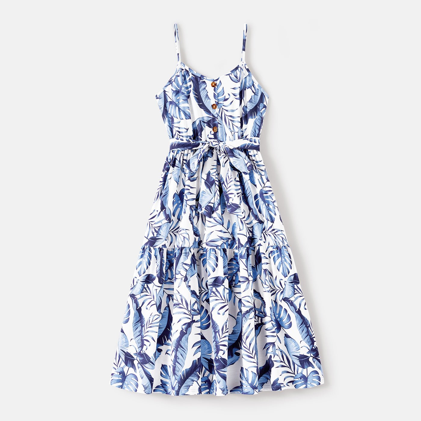 Family Matching Allover Leaf Print Naia? Cami Dresses and Short-sleeve Colorblock T-shirts Sets - 20568480