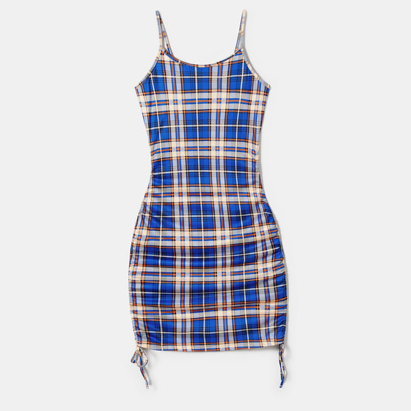 Family Matching Allover Plaid Print Drawstring Ruched Bodycon Cami Dresses and Short-sleeve Plaid T-shirts Sets - 20693806