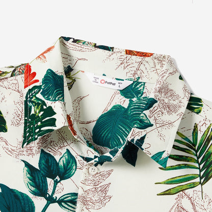 Family Matching Allover Plant Floral Print Dresses and Short-sleeve Shirts Sets - 20642447