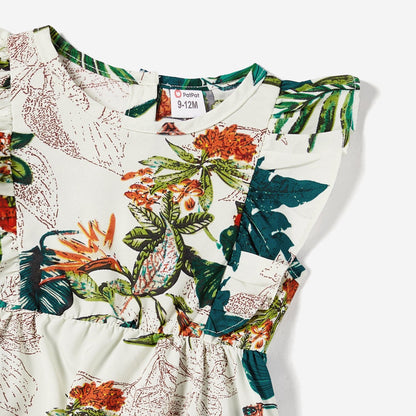 Family Matching Allover Plant Floral Print Dresses and Short-sleeve Shirts Sets - 20642447