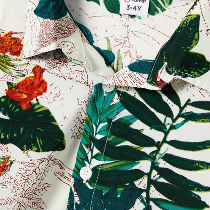 Family Matching Allover Plant Floral Print Dresses and Short-sleeve Shirts Sets - 20642447