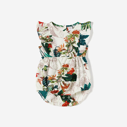 Family Matching Allover Plant Floral Print Dresses and Short-sleeve Shirts Sets - 20642447
