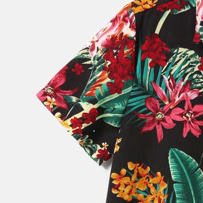 Family Matching Allover Plant Floral Print Halterneck Dresses and Short-sleeve Shirts Sets - 20648036