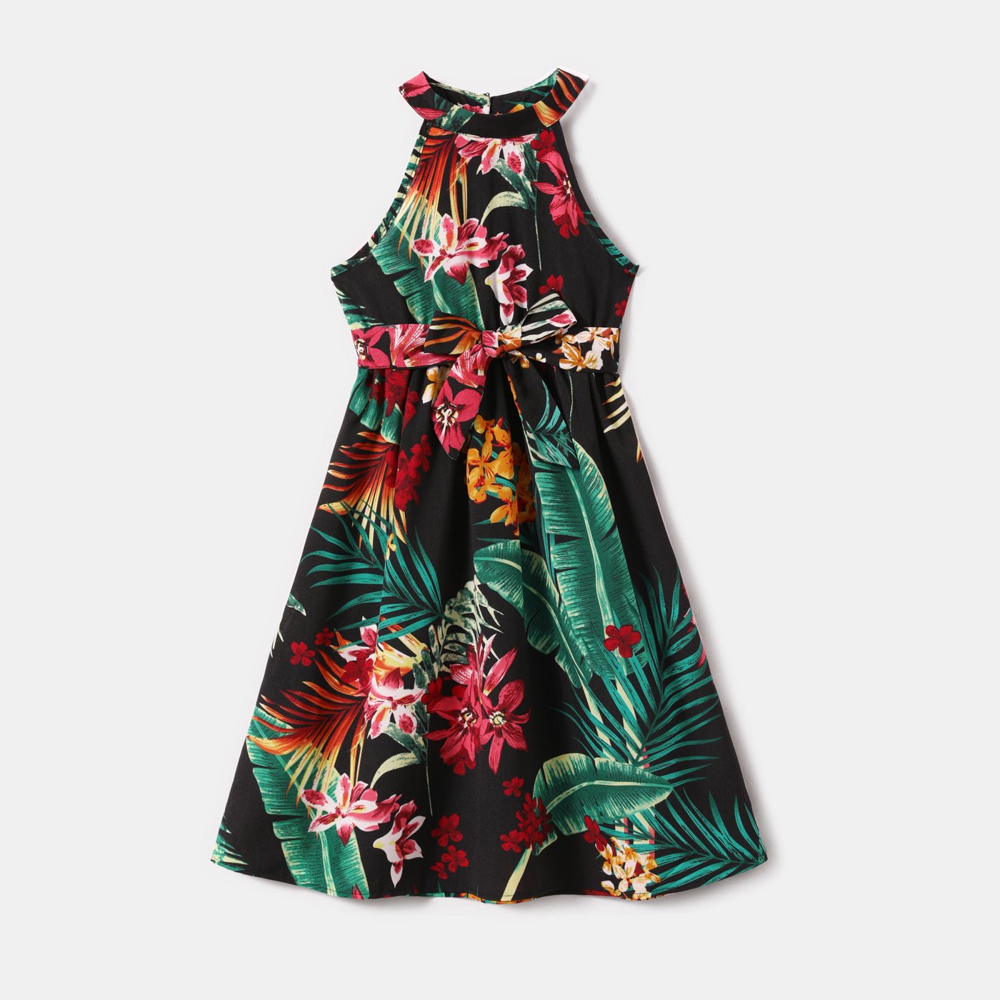 Family Matching Allover Plant Floral Print Halterneck Dresses and Short-sleeve Shirts Sets - 20648036