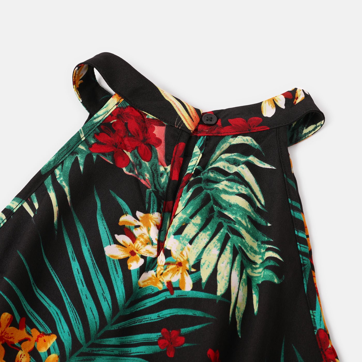 Family Matching Allover Plant Floral Print Halterneck Dresses and Short-sleeve Shirts Sets - 20648036