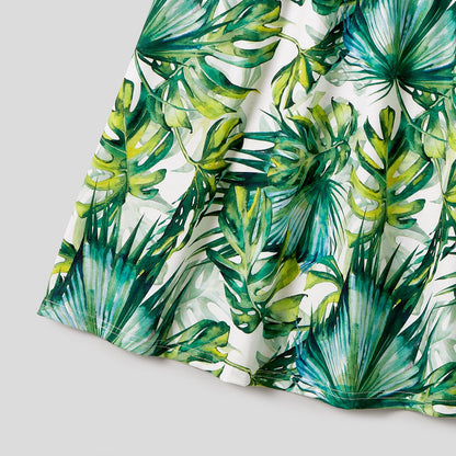 Family Matching Allover Plant Print Belted Tank Dresses and Short-sleeve T-shirts Sets - 20656107