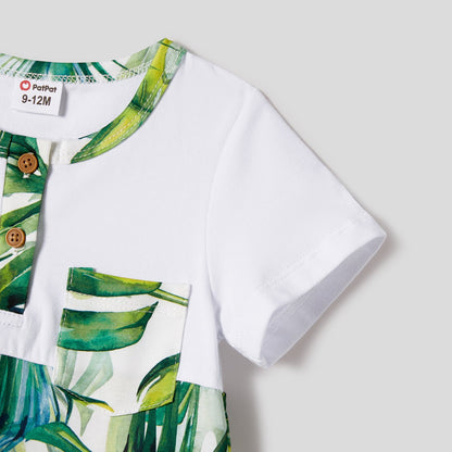 Family Matching Allover Plant Print Belted Tank Dresses and Short-sleeve T-shirts Sets - 20656107