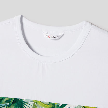 Family Matching Allover Plant Print Belted Tank Dresses and Short-sleeve T-shirts Sets - 20656107
