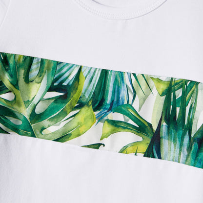 Family Matching Allover Plant Print Belted Tank Dresses and Short-sleeve T-shirts Sets - 20656107