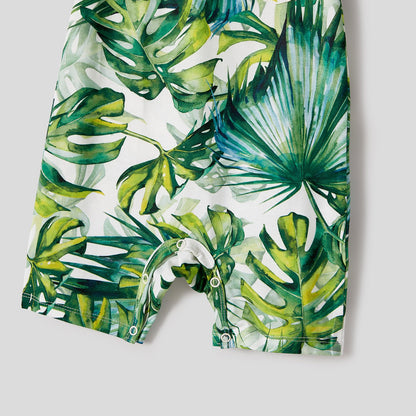 Family Matching Allover Plant Print Belted Tank Dresses and Short-sleeve T-shirts Sets - 20656107