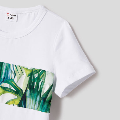 Family Matching Allover Plant Print Belted Tank Dresses and Short-sleeve T-shirts Sets - 20656107