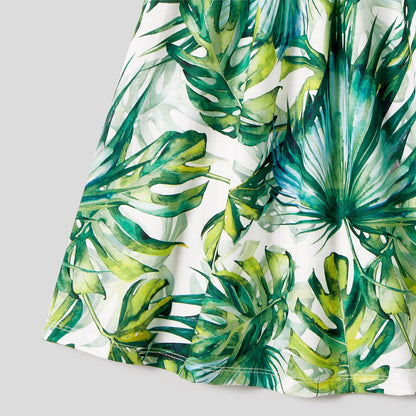 Family Matching Allover Plant Print Belted Tank Dresses and Short-sleeve T-shirts Sets - 20656107