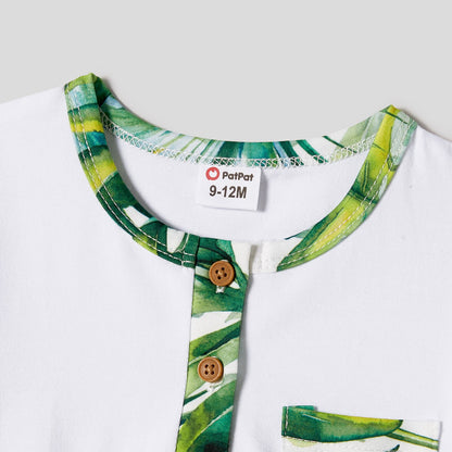 Family Matching Allover Plant Print Belted Tank Dresses and Short-sleeve T-shirts Sets - 20656107