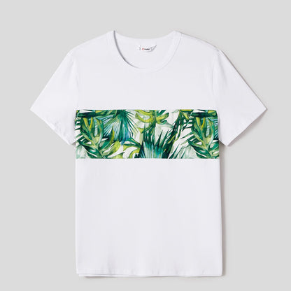 Family Matching Allover Plant Print Belted Tank Dresses and Short-sleeve T-shirts Sets - 20656107