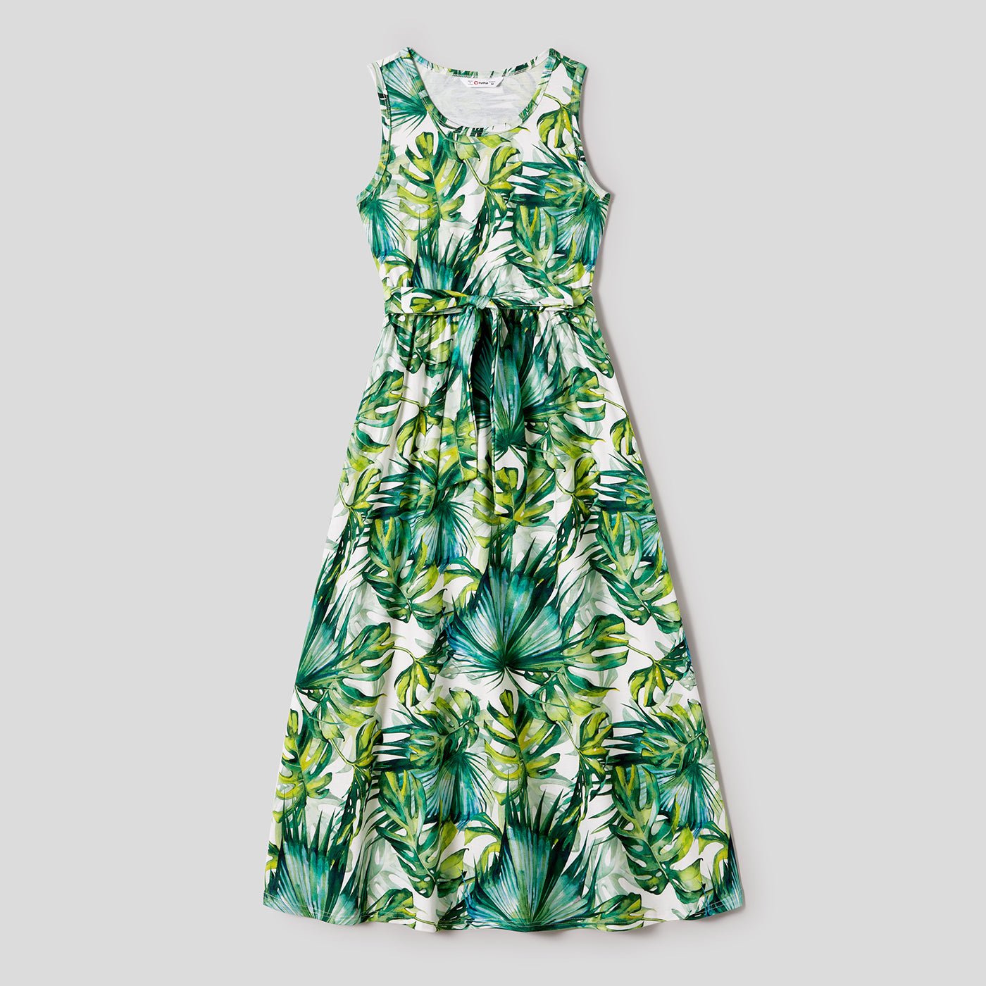 Family Matching Allover Plant Print Belted Tank Dresses and Short-sleeve T-shirts Sets - 20656107