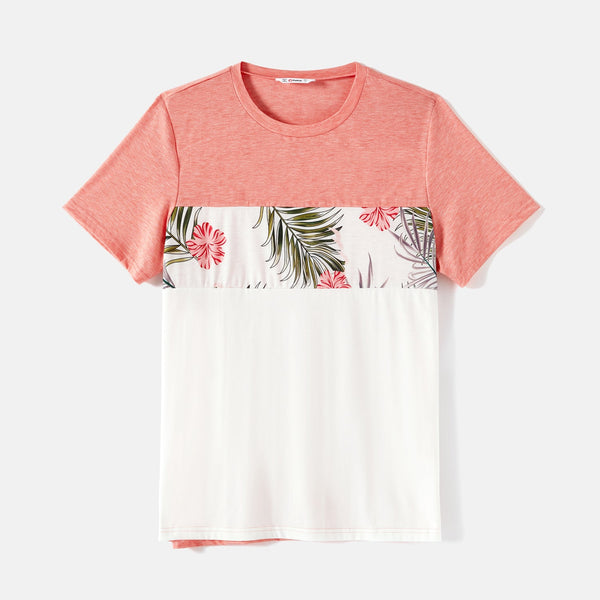 Family Matching Allover Plant Print Cami Dresses and Short-sleeve Colorblock Spliced T-shirts Sets - 20581442