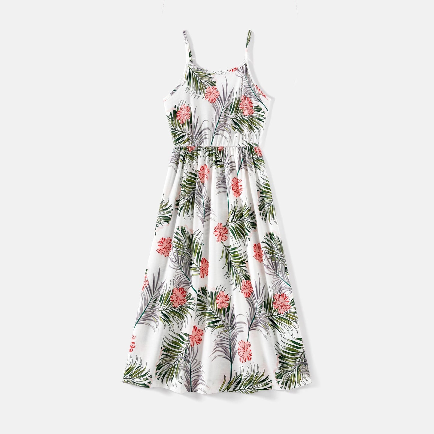 Family Matching Allover Plant Print Cami Dresses and Short-sleeve Colorblock Spliced T-shirts Sets - 20581442