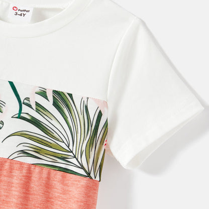 Family Matching Allover Plant Print Cami Dresses and Short-sleeve Colorblock Spliced T-shirts Sets - 20581442