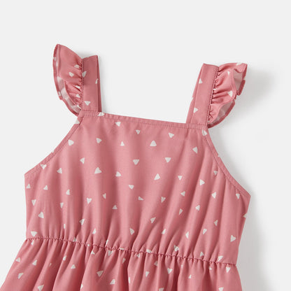Family Matching Allover Print Strappy Dresses and Short-sleeve Striped Colorblock T-shirts Sets - 20615859