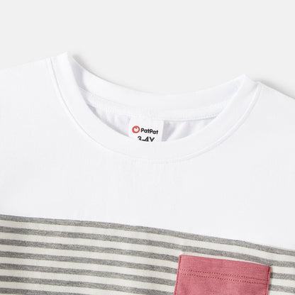 Family Matching Allover Print Strappy Dresses and Short-sleeve Striped Colorblock T-shirts Sets - 20615859