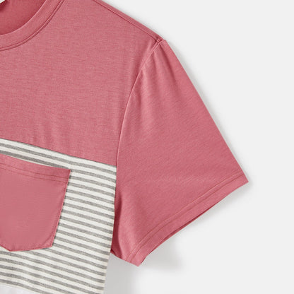Family Matching Allover Print Strappy Dresses and Short-sleeve Striped Colorblock T-shirts Sets - 20615859