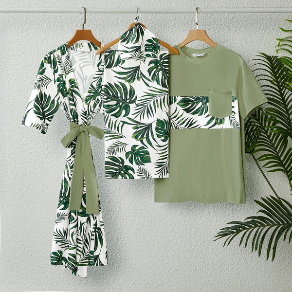 Family Matching Allover Sunflower Print Belted Robe and Swaddle Blanket or Cotton Colorblock Short-sleeve Tee Sets - 20620370