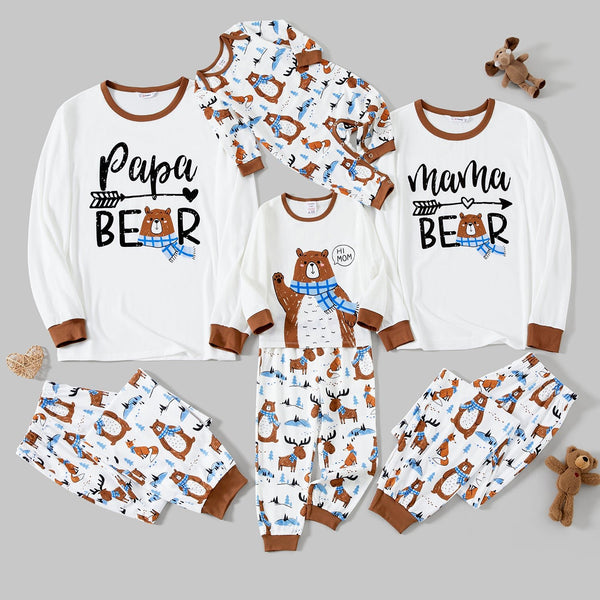 Family Matching Bear And Deer Print Long-sleeved Flame Resistant Pajamas - 20682519